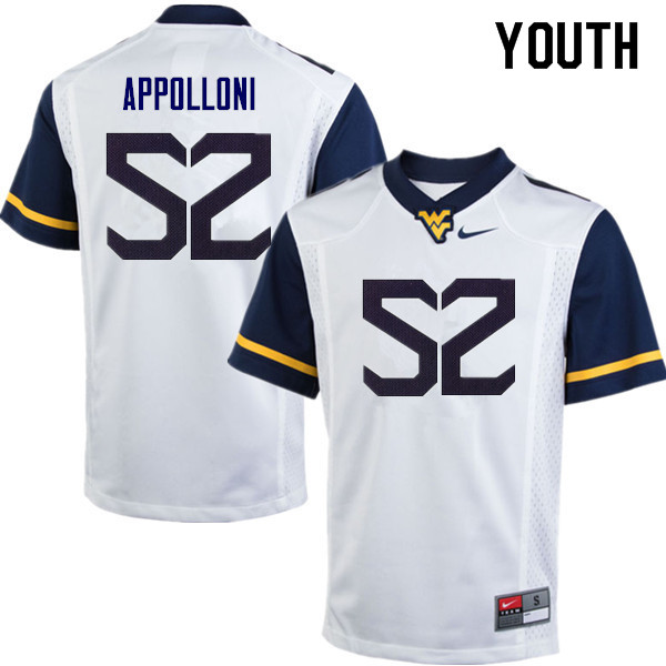 NCAA Youth Emilio Appolloni West Virginia Mountaineers White #52 Nike Stitched Football College Authentic Jersey YS23N38JH